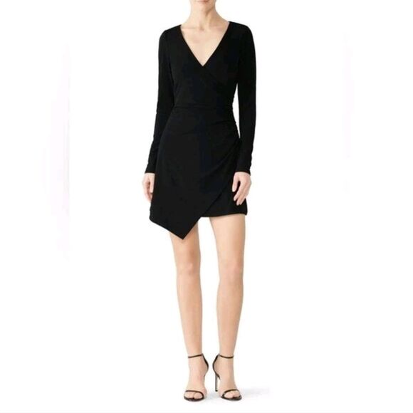 Cinq A Sept Coralie Deep V Neck Mini Dress Long Sleeve Black Size L - Picture 1 of 8